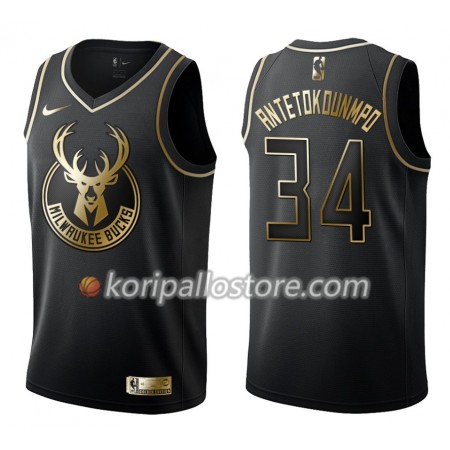 Milwaukee Bucks Giannis Antetokounmpo 34 Nike Musta Golden Edition Miesten Pelipaidat Swingman 